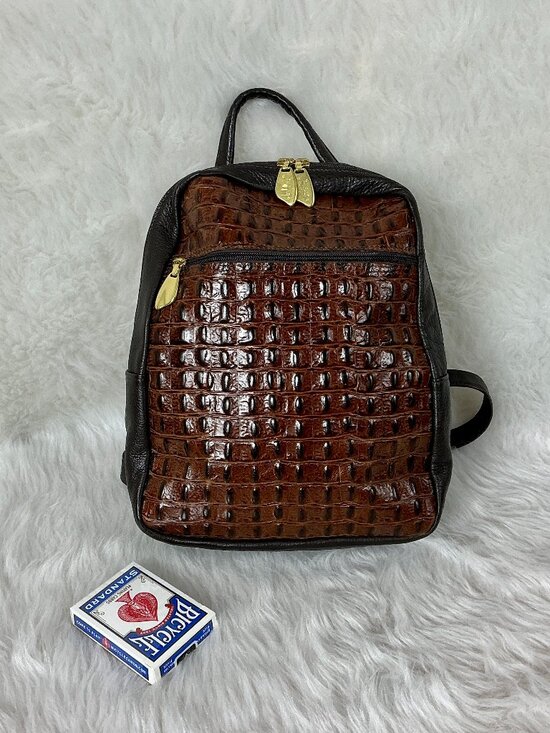Libaire Handbags - Vintage 90s Libaire Brown Croc Embossed Leather Backpack